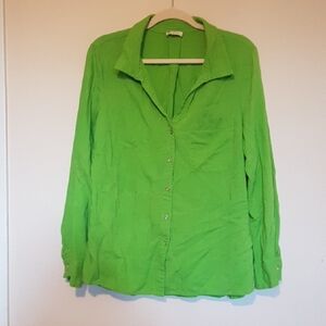 Laura linen blend bright grass green button down shirt sz XL